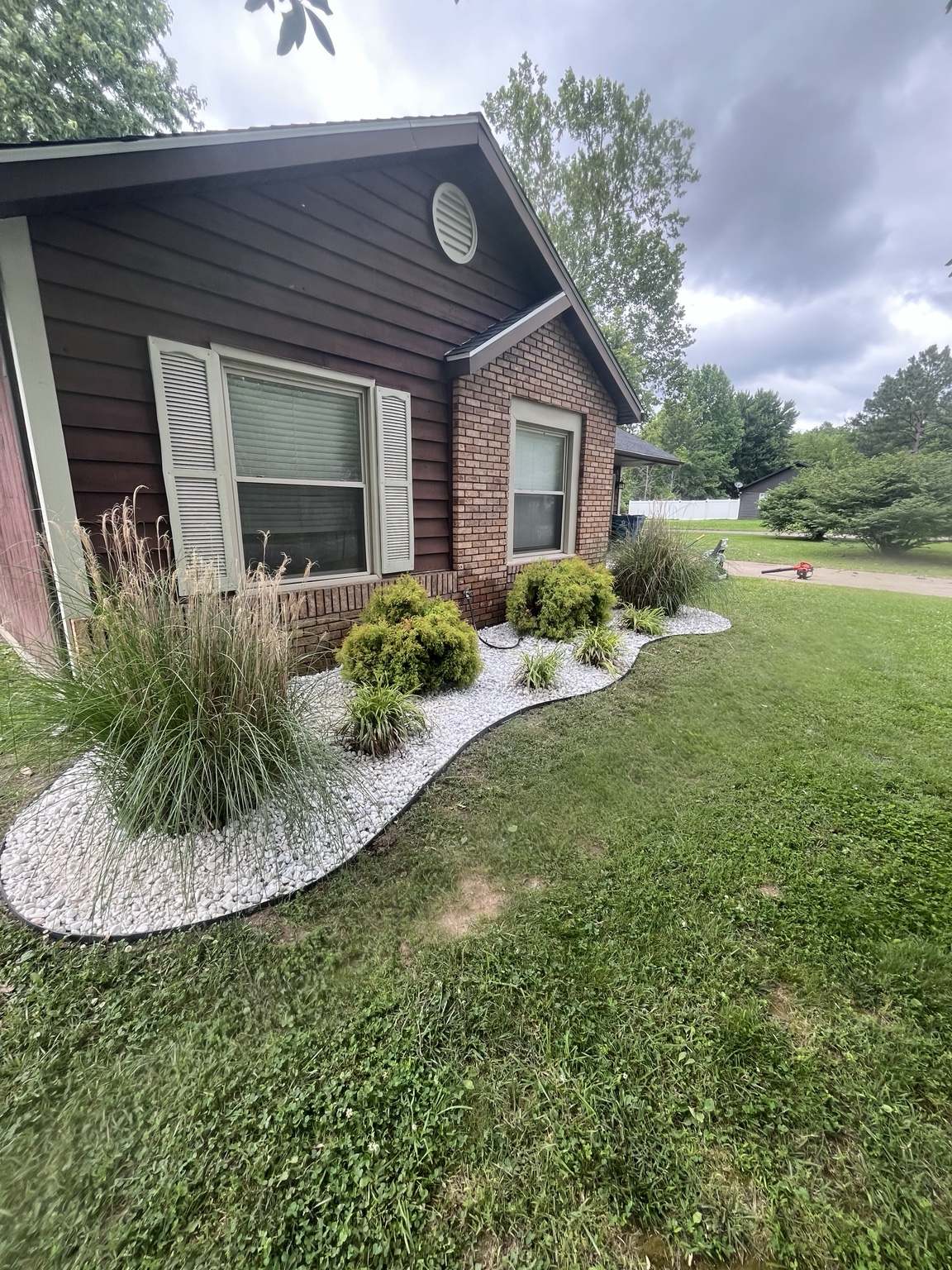 White decorative rock landscape bed